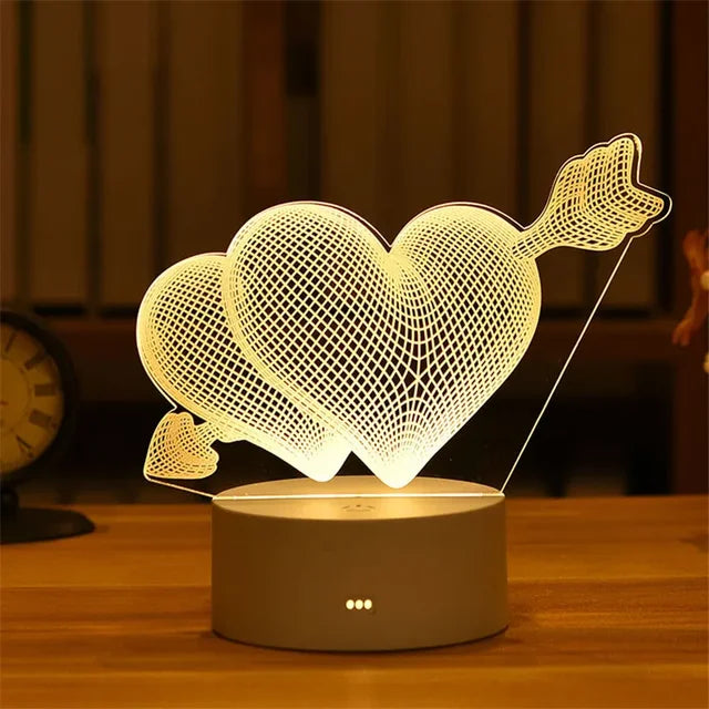 Romantic Love 3D Lamp Heart-Shaped LED Night Light